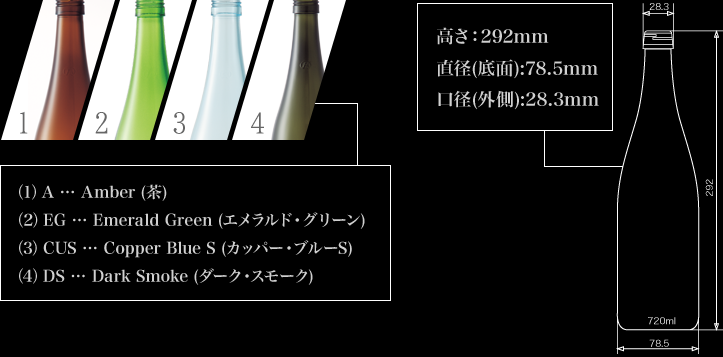 Ｒ-720mlびんのサイズと色